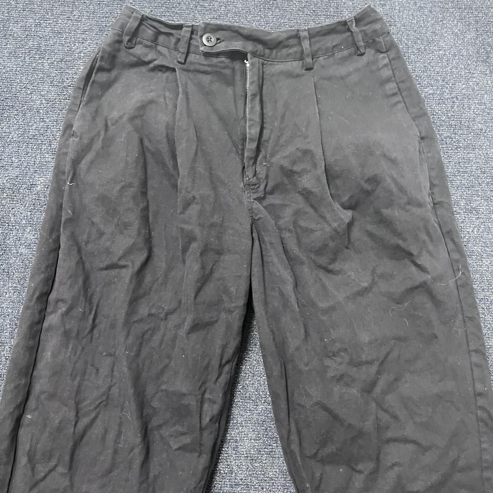 Black Pleated Wide Leg Cropped Pants Mens Large Cuffed Hem‎ Zip Pockets Dress